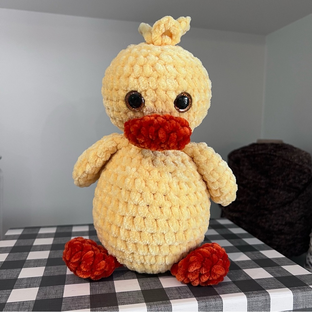 Crochet Amigurumi Duck Chick, Handmade by Petunias Plushie Patch, Yellow/Orange